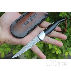 Little black leaf Damascus folding knife with ebony + steel handle UD2105468